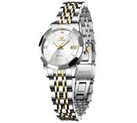 RORIOS Women's Analogue Quartz Wristwatch Classic Stainless Steel Watch Ladies Elegant Watch Luminous Date Calendar Watches Simple Vintage Wrist Watch White A