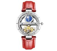 RORIOS Women's Automatic Mechanical Analogue Watch with Leather Strap for Women Mechanical Watches, Red B, Strap