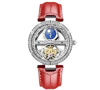 RORIOS Women's Automatic Mechanical Analogue Watch with Leather Strap for Women Mechanical Watches, Red A, Strap