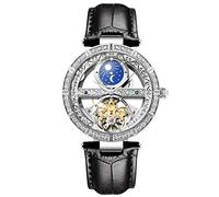 RORIOS Women's Automatic Mechanical Watch Genuine Leather Strap Automatic Winder Ladies Watches, Black A, Strap