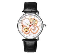 RORIOS Women's Automatic Mechanical Watch Luminous Simulated Diamond Skeleton Ladies Watches, Black Clover B, Strap