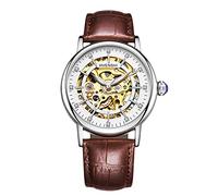 RORIOS Womens Skeleton Watch Dial Self-Winding Automatic Watch with Leather Band Women Wrist Watch