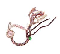 RORIOS Women's Boho Handmade Braided Bracelet Watch Trendy Beaded Tassel Quartz Wristwatch Fashion Dial Accessory for Daily/Party Pink