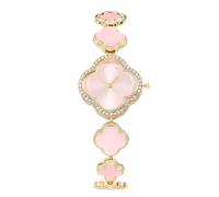 RORIOS Women's Clover Quartz Watch Crystal Embellished Ladies Wristwatch with Elegant Steel Band for Women/Girls on Birthday/Mother’s Day Pink