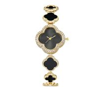 RORIOS Women's Clover Quartz Watch Crystal Embellished Ladies Wristwatch with Elegant Steel Band for Women/Girls on Birthday/Mother’s Day Black