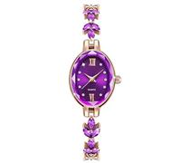RORIOS Women's Crystal Bracelet Watch Elegant Oval Dial Quartz Wristwatch with Rhinestone Band Dress Watches Purple