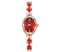 RORIOS Women's Crystal Bracelet Watch Elegant Oval Dial Quartz Wristwatch with Rhinestone Band Dress Watches Red