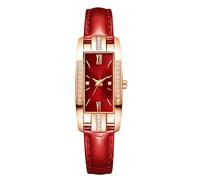 RORIOS Women's Fashion Leather Strap Watch Quartz Movement Rectangle Dial Elegant for Daily Party Red