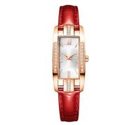 RORIOS Women's Fashion Leather Strap Watch Quartz Movement Rectangle Dial Elegant for Daily Party White and red