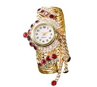 RORIOS Women's Gold Bracelet Watch with Rhinestone Decor Quartz Analog Wristwatch Elegant Dress Watches for Her Red