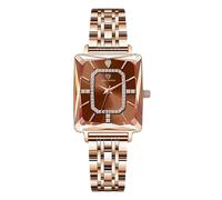 RORIOS Women's Quartz Watch with Stainless Steel Bracelet Female Diamond Watches Analogue Display for Ladies Girls Rectangular Wristwatch Brown