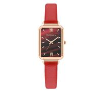 RORIOS Women's Rectangular Dress Watch Slim Case & Soft Leather Strap Trendy Retro Ladies Watches for Daily/Office/Party Red