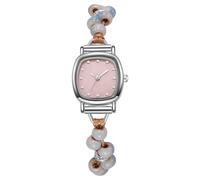 RORIOS Women's Square Dial Watch Fashion Beaded Woven Strap Quartz Watches Casual Elegant Timepiece with Pink/Blue/Purple Options for Daily Wear Pink