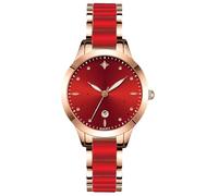 RORIOS Women's Stainless Steel Wristwatch Quartz Movement Watch Classics Dress Watch Ceramic Bracelet Wrist Watch Luminous Analog Watch for Ladies Red B