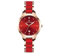 RORIOS Women's Stainless Steel Wristwatch Quartz Movement Watch Classics Dress Watch Ceramic Bracelet Wrist Watch Luminous Analog Watch for Ladies Red B