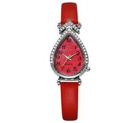 RORIOS Women's Teardrop Dial Watch with Rhinestone Embellishment Multiple Color & Dial Styles Roman/Digital Elegant Timepiece for Ladies Red A