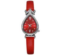 RORIOS Women's Teardrop Dial Watch with Rhinestone Embellishment Multiple Color & Dial Styles Roman/Digital Elegant Timepiece for Ladies Red