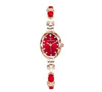 RORIOS Women's Watch with Four Leaf Clover Decorated Metal Strap Waterproof Wristwatch Elegant Diamond Inlaid Quartz Analog Watches for Women Red