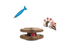 RORIPOPPU Foldable Cat Scratcher Toy with Magnetic Ends, Includes Plastic Ball with Bell (Brown+Fish, Small)
