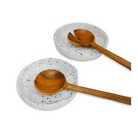 roro Ceramic Stoneware Hand-Molded Speckled Spotted Spoon Rests (Spoon Rest x 2, Lunar White)
