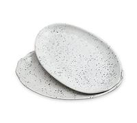 roro Ceramic Stoneware Handmade Glossy Speckled Spotted Oval White Dinner Plates set of 2, for dining and serving