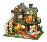 Roroom DIY Miniature House Kit, Fairy Garden Miniature House Kits For Adults with LED Lights, 3D Wooden Puzzle Dollhouse for Home Desk Display - Unique Gift for Model Collectors
