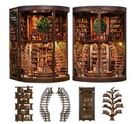 Roroom DIY Miniature House Kit, Wisdom Rings Book Repository Book Nook Kit for Adults with LED Lights, 3D Wooden Puzzle Dollhouse for Bookshelf Decor - Creative Gift for Fantasy Fans & Collectors