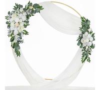 ROROUNE Wedding Arch Flowers Kit (Pack of 3)-2 Pc Flower Swag and 1pc 30" x 21Ft White Wedding Arch Drapes, White Arch Flowers Decoration for Wedding Ceremony Floral Arrangement Reception Backdrop