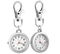 RORPOIR 2 Pcs Silver Pocket Watches for Nurses and Doctors, Small Clip-On Watch, Quartz Movement, Luminous Pointers, Stainless Steel Glass Material, Portable Keychain Buckle Pendant