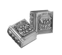 RORPOIR 2pcs Creative Metal Toothbrush Holder Glass Keepsake Box, Zinc Alloy Baby Tooth Storage Box with Elegant Silver Book-Shaped Design for Home Desktop Storage and Preserving Baby's