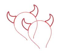 RORPOIR 2pcs Halloween Rhinestone Horn Headbands for Masquerade Party, Reusable Lightweight Red Plastic Devil Horn Hair Accessories