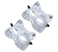 RORPOIR 2pcs Sequin Mirror Disco Mask Cat Design Lightweight Halloween Party Face Cover for Adults Masquerade Carnival Ball Costume
