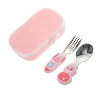RORPOIR 2pcs Silicone Handle Stainless Steel Utensil Set Self Feeding Fork and Spoon with PP Case for for Weaning and Meals