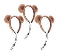 RORPOIR 3pcs Adjustable Elastic Pet Headband with Fuzzy Khaki Bear Ears, Soft Plush Material Minimizing Irritation, for Halloween Costume or Festive Event for Cats and Dogs