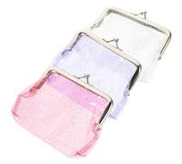 RORPOIR 3pcs Glitter Coin Purses Set for Women, Small PVC Snap Wallets with Key Storage, Portable Mini Change Pouches in White, Purple, and Pink for Everyday Use