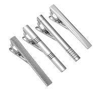 RORPOIR 4 Pcs Copper Tie Clips Silver Tone Men Necktie Bars with Spring Mechanism Minimalist Business and Formal Tie Pin Clasps for Banquets and Gifts for Father