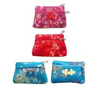 RORPOIR 4pcs Chinese Style Jewellery Purse Set Delicate Silk Coin Purse with Dual Zipper, Compact Silk Fabric Bag Featuring Lasting Luster, for Family Use and Color