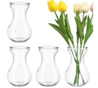 RORPOIR 4Pcs Glass Hyacinth Vases Small Hydroponic Flower Vases for Home Office Decorative Clear Glass Bud Containers for Floral Arrangements Home Decor Table Accessories Spring Decor