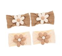 RORPOIR 4pcs Soft Nylon Flower Headbands for Girls Breathable Elastic Hair Accessories for Newborns Boy Girl and Toddlers Adorable Bow Designs Beige and Brown