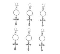RORPOIR 6pcs Iron Silver Cross Keychain Set Decorative Religious Keyring for Holiday Christian Fashion Key Pendant Accessory