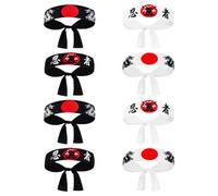 RORPOIR 8pcs Traditional Japanese Headband for Men, Tie on Polyester Headband with Unique Samurai Style, Versatile Use for Sports, Karate, Sushi Chef, and Japanese Costume Accessories