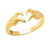 RORPOIR Adjustable Open Heart Hug Ring for Women Romantic Alloy Finger Jewelry Fashionable Costume Gift for Couples Wedding Promise Bright Gold Tone