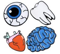 RORPOIR Alloy Brooch Pins Set Fine Workmanship 4pcs Featuring Heart, Eyeball, Teeth, and Brain Shapes Not Easy to Break, for School and Parties Accessories