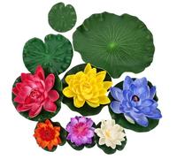 RORPOIR Artificial Floating Water Lily Simulated Lotus Decoration 9-Piece Lily Pads Set 11.02 Inch Diameter Realistic Simulation Plant Decor for Pond Garden Patio Aquarium