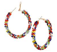 RORPOIR Boho Beaded Hoop Earrings Resin Round Pendant Chic Ear Jewelry for Women Work and Casual Wear