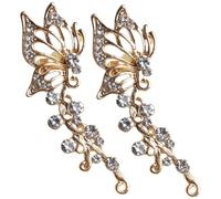RORPOIR Butterfly Clip on Earrings for Women, 2pcs Gold Tone Rhinestone Ear Clips, Statement Ear Crawler Earrings for Teens and Girls, Sparkling Accessories for Party and Daily Wear