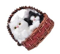 RORPOIR Cat Basket Home Decor with Double Cat Figurines Delicate Woven Ornament Creative Household Accent for Lovers Random Style for Indoor Display
