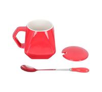 RORPOIR Ceramic Coffee Cup with Spoon 250ml Red Breakfast Mug for Home and Office, Easy to Clean Decorative Ceramic Mug, for Morning Coffee or Afternoon Tea