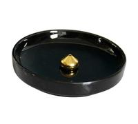 RORPOIR Ceramic Incense Stick Holder for Office and Tearoom, Black Desktop Decoration with Glossy Finish, Small round Plate Incense Burner for Table Aroma and Relaxation