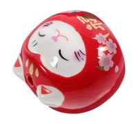 RORPOIR Ceramic Lucky Cat Figurine Porcelain Ornament with Red Colour, Desktop Decoration Not Easy to Fall, for Windows Or Car Dashboard Home Decor, Unique Japanese Style Cat Statue